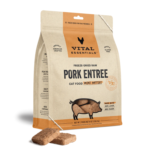 Vital Essentials 8oz [[ 豬餅 ]] Freeze-Dried Raw PORK Entree Mini PATTIES 凍乾迷你肉餅貓主糧 豬肉餅 {原裝行貨} 691074 (EXP: 3月/2027)